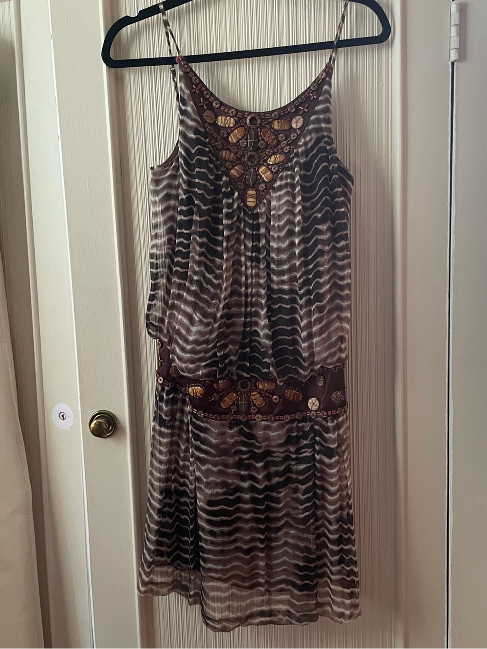 Sue Wong Brown Dress with Heavy Boho Embroidered Accents